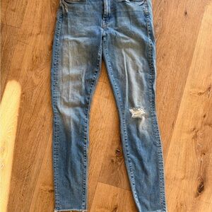 MOTHER Blue Distressed Skinny Jeans